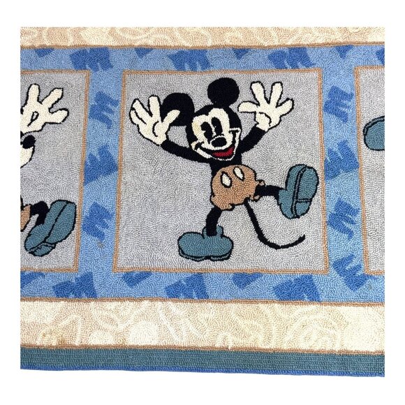 Vintage Disney Mickey Mouse Rug Wall Hanging Blue Beige 28x63 Area Carpet READ - Picture 3 of 6